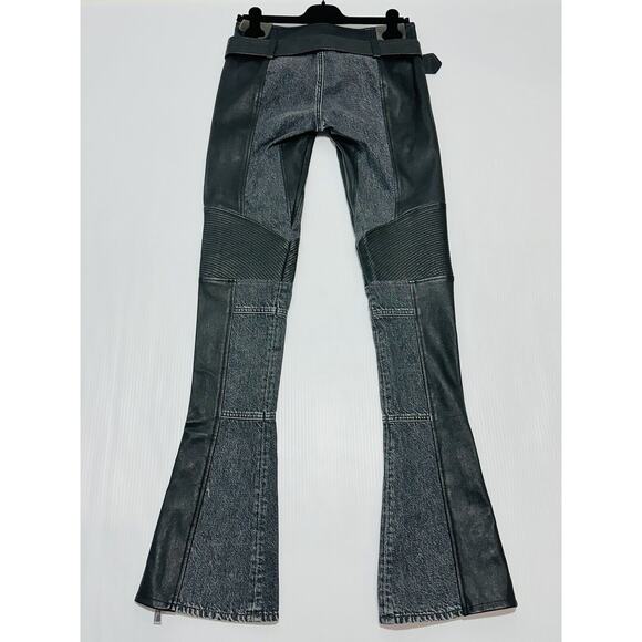 Versace Runway Black Leather Denim Size 40 US 4 Flared Pants Belted NWT $4875 - Picture 7 of 15